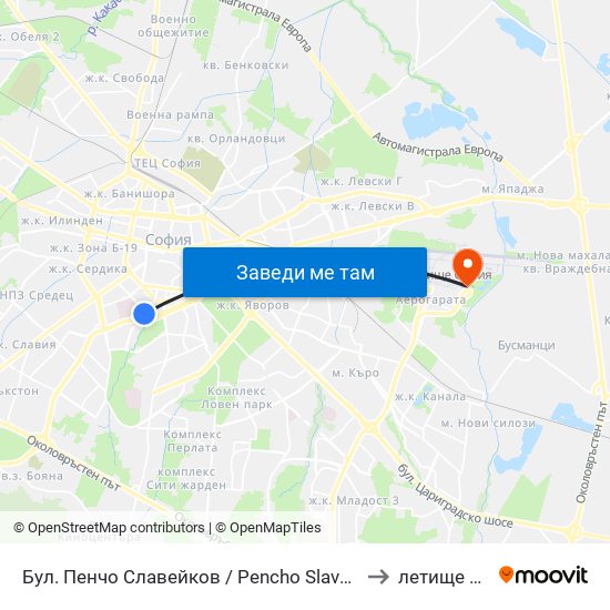 Бул. Пенчо Славейков / Pencho Slaveykov Blvd. (0356) to летище София map