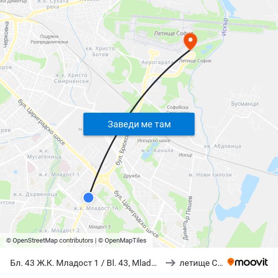 Бл. 43 Ж.К. Младост 1 / Bl. 43, Mladost 1 Qr. (0218) to летище София map