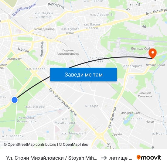 Ул. Стоян Михайловски / Stoyan Mihaylovski St. (2191) to летище София map