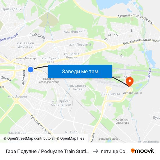 Гара Подуяне / Poduyane Train Station (0466) to летище София map