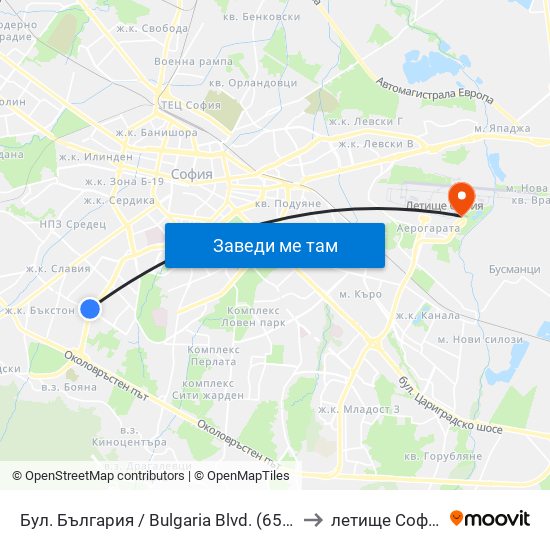 Бул. България / Bulgaria Blvd. (6564) to летище София map