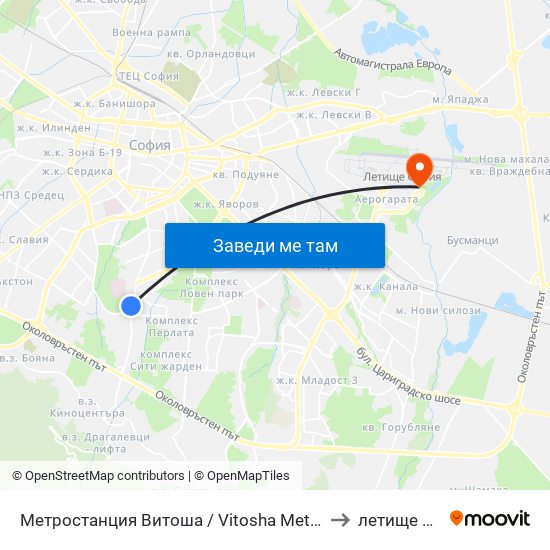 Метростанция Витоша / Vitosha Metro Station (2755) to летище София map