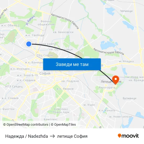 Надежда / Nadezhda to летище София map