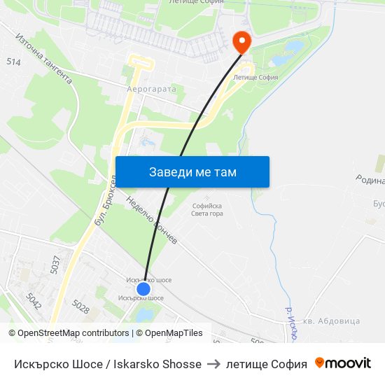 Искърско Шосе / Iskarsko Shosse to летище София map