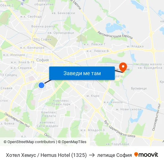 Ⓜ️ Хотел Хемус / Hemus Hotel (1325) to летище София map