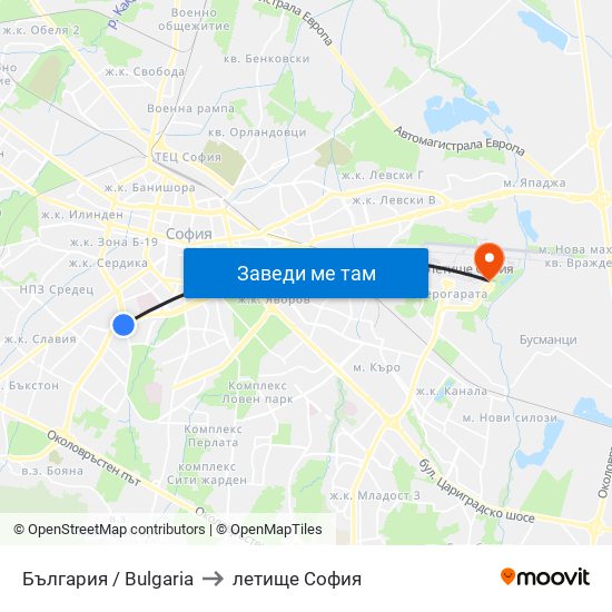 България / Bulgaria to летище София map