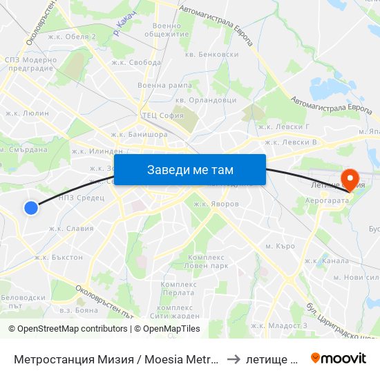 Метростанция Мизия / Moesia Metro Station (6089) to летище София map