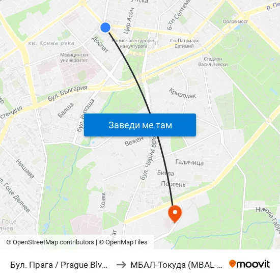 Бул. Прага / Prague Blvd. (0365) to МБАЛ-Токуда (MBAL-Tokuda) map