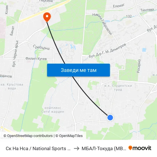 Ск На Нса / National Sports Academy (1609) to МБАЛ-Токуда (MBAL-Tokuda) map