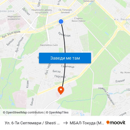 Ул. 6-Ти Септември / Shesti Septemvri St. (1807) to МБАЛ-Токуда (MBAL-Tokuda) map