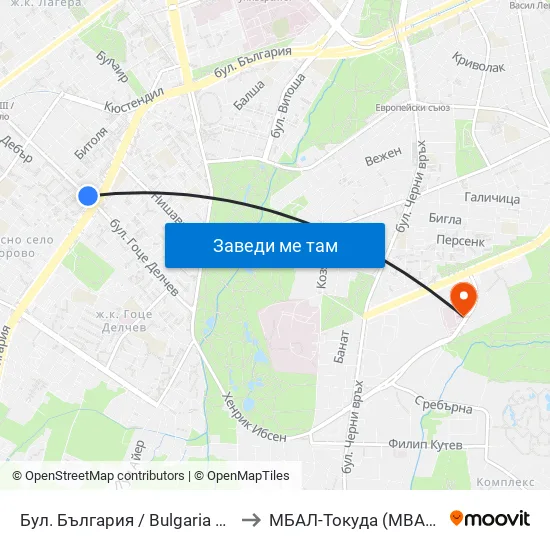 Бул. България / Bulgaria Blvd. (0290) to МБАЛ-Токуда (MBAL-Tokuda) map