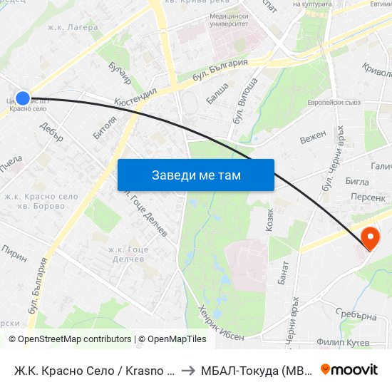 Ж.К. Красно Село / Krasno Selo Qr. (0638) to МБАЛ-Токуда (MBAL-Tokuda) map