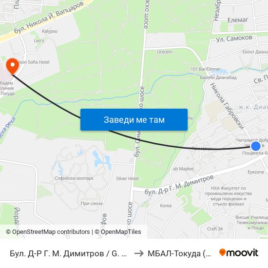 Бул. Д-Р Г. М. Димитров / G. M. Dimitrov Blvd. (0317) to МБАЛ-Токуда (MBAL-Tokuda) map