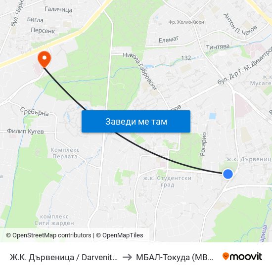 Ж.К. Дървеница / Darvenitsa Qr. (0800) to МБАЛ-Токуда (MBAL-Tokuda) map