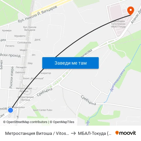 Ⓜ️ Метростанция Витоша / Vitosha Metro Station (2755) to МБАЛ-Токуда (MBAL-Tokuda) map