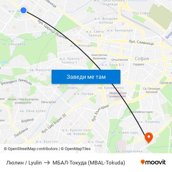 Люлин / Lyulin to МБАЛ-Токуда (MBAL-Tokuda) map