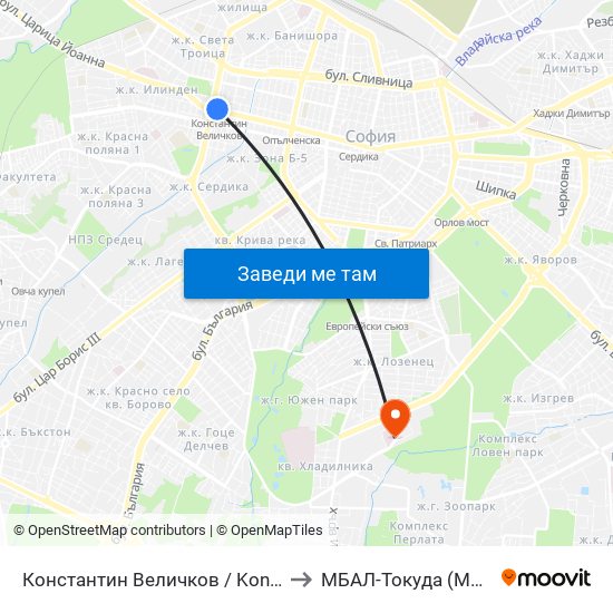 Константин Величков / Konstantin Velichkov to МБАЛ-Токуда (MBAL-Tokuda) map