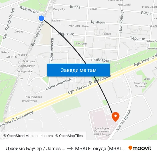 Джеймс Баучер / James Bourchier to МБАЛ-Токуда (MBAL-Tokuda) map