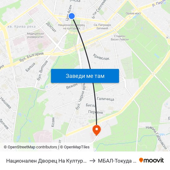 Национален Дворец На Културата / National Palace Of Culture to МБАЛ-Токуда (MBAL-Tokuda) map