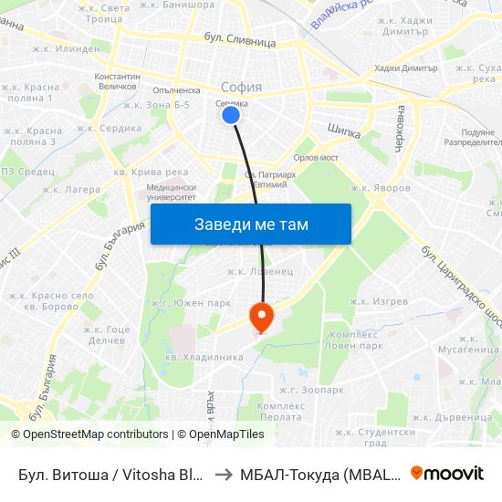 Бул. Витоша / Vitosha Blvd. (2825) to МБАЛ-Токуда (MBAL-Tokuda) map
