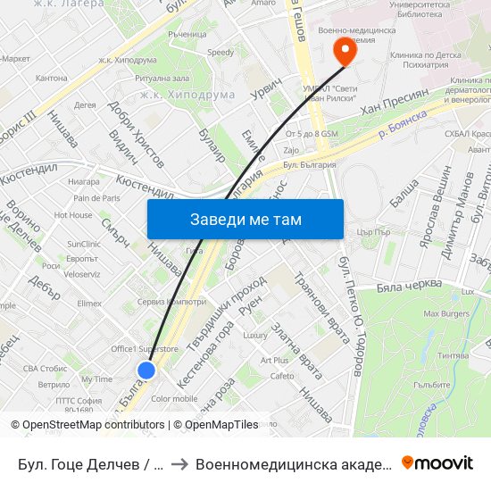 Бул. Гоце Делчев / Gotse Delchev Blvd. (0308) to Военномедицинска академия (Voennomeditsinska akademia) map