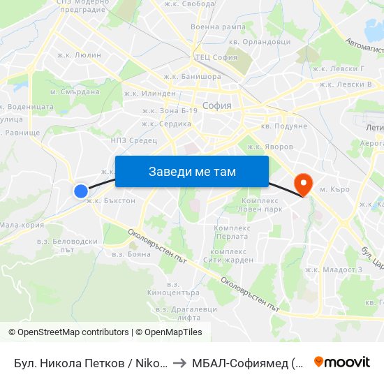 Бул. Никола Петков / Nikola Petkov Blvd. (0350) to МБАЛ-Софиямед (MBAL-Sofiyamed) map