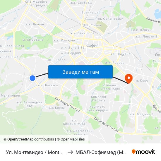 Ул. Монтевидео / Montevideo St. (2050) to МБАЛ-Софиямед (MBAL-Sofiyamed) map