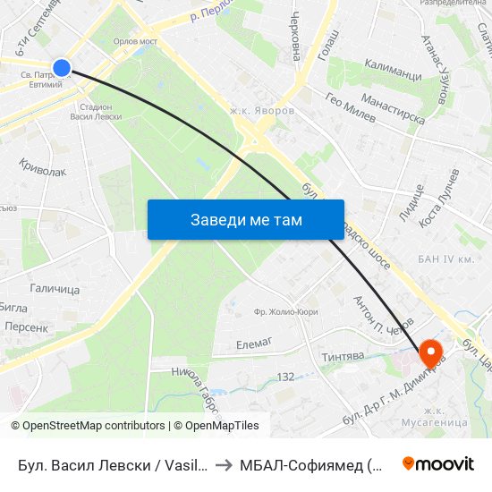 Бул. Васил Левски / Vasil Levski Blvd. (0300) to МБАЛ-Софиямед (MBAL-Sofiyamed) map