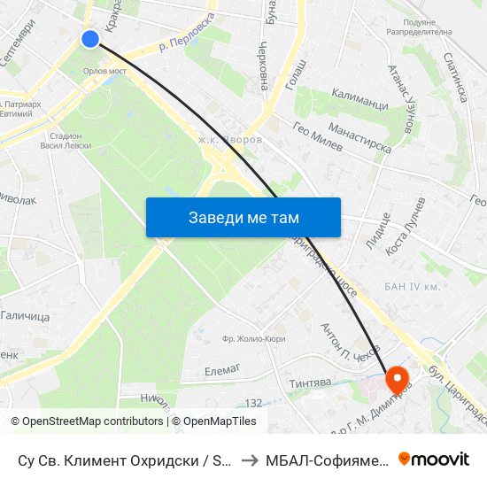 Су Св. Климент Охридски / Sofia University St. Kliment Ohridski to МБАЛ-Софиямед (MBAL-Sofiyamed) map