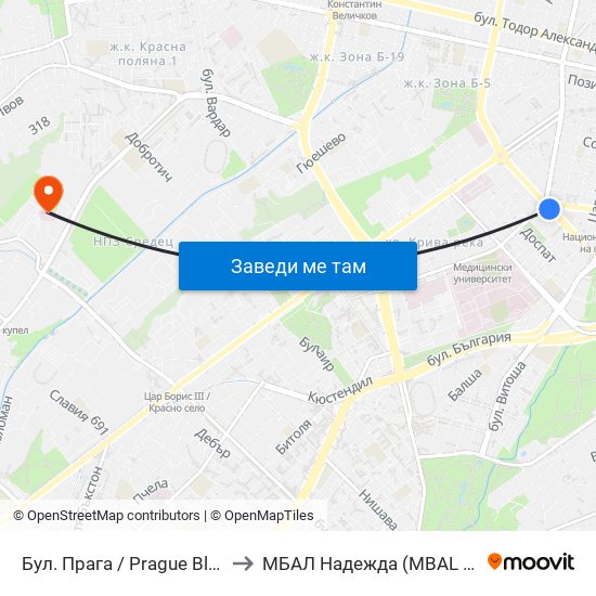 Бул. Прага / Prague Blvd. (0365) to МБАЛ Надежда (MBAL Nadezhda) map