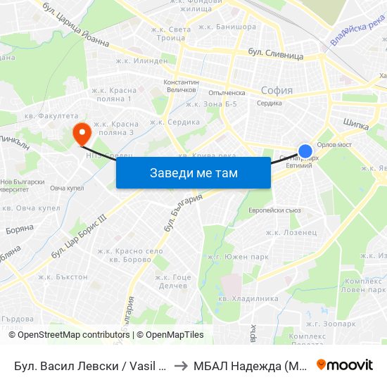 Бул. Васил Левски / Vasil Levski Blvd. (0300) to МБАЛ Надежда (MBAL Nadezhda) map