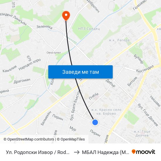 Ул. Родопски Извор / Rodopski Izvor St. (2730) to МБАЛ Надежда (MBAL Nadezhda) map