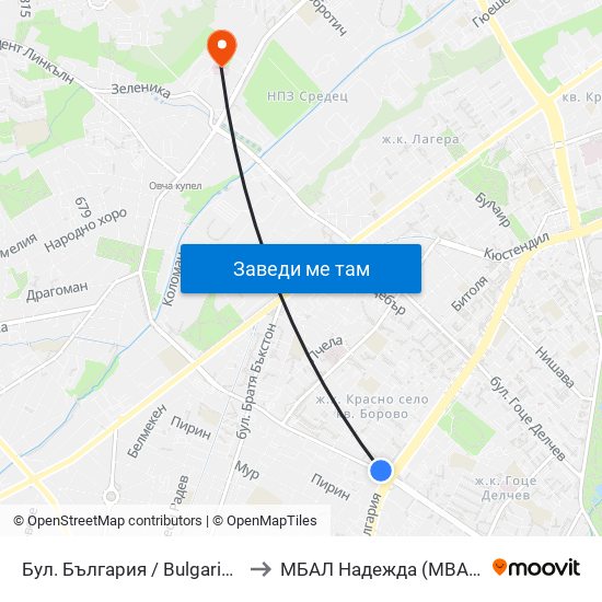 Бул. България / Bulgaria Blvd. (6564) to МБАЛ Надежда (MBAL Nadezhda) map