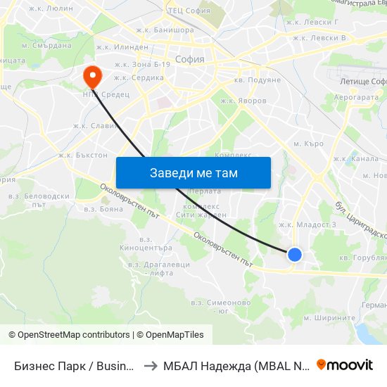 Бизнес Парк / Business Park to МБАЛ Надежда (MBAL Nadezhda) map