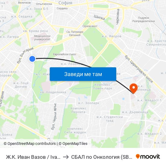Ж.К. Иван Вазов / Ivan Vazov (0626) to СБАЛ по Онкология (SBAL po Onkologia) map