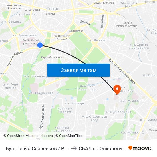 Бул. Пенчо Славейков / Pencho Slaveykov Blvd. (0356) to СБАЛ по Онкология (SBAL po Onkologia) map