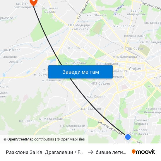 Разклона За Кв. Драгалевци / Fork Road To Dragalevtsi Qr. (1457) to бивше летище „Божурище“ map