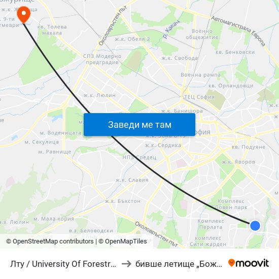 Лту / University Of Forestry (0617) to бивше летище „Божурище“ map