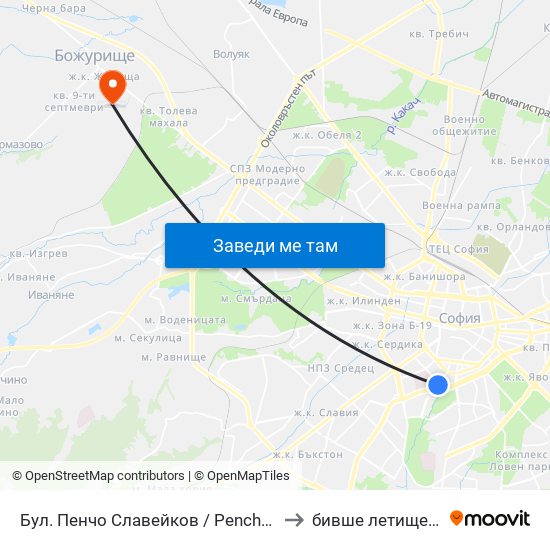 Бул. Пенчо Славейков / Pencho Slaveykov Blvd. (0356) to бивше летище „Божурище“ map