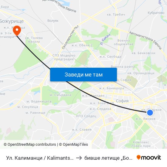 Ул. Калиманци / Kalimantsi St. (1975) to бивше летище „Божурище“ map