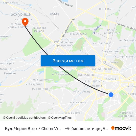 Бул. Черни Връх / Cherni Vrah Blvd. (0401) to бивше летище „Божурище“ map