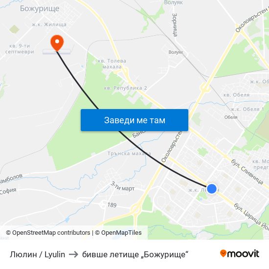 Люлин / Lyulin to бивше летище „Божурище“ map