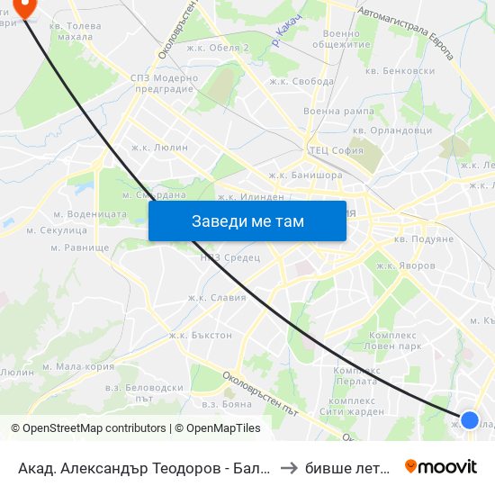 Акад. Александър Теодоров - Балан / Akademik Aleksandar Teodorov - Balan to бивше летище „Божурище“ map