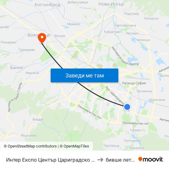 Интер Експо Център Цариградско Шосе / Inter Expo Center – Tsarigradsko Shose to бивше летище „Божурище“ map