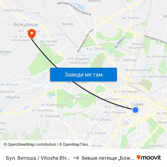 Бул. Витоша / Vitosha Blvd. (2825) to бивше летище „Божурище“ map