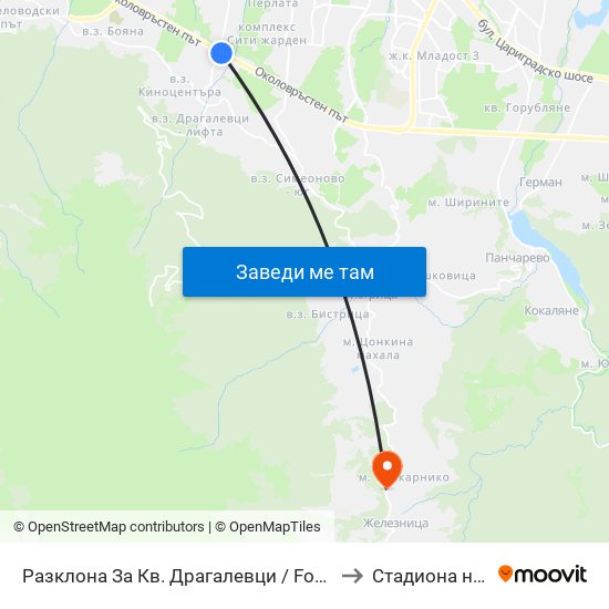 Разклона За Кв. Драгалевци / Fork Road To Dragalevtsi Qr. (1457) to Стадиона на Железница map