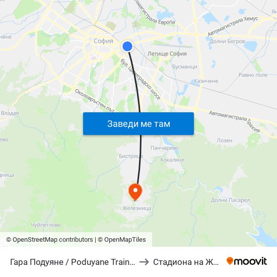 Гара Подуяне / Poduyane Train Station (0468) to Стадиона на Железница map