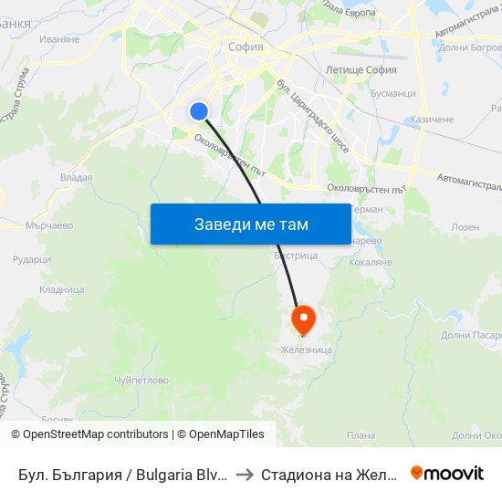 Бул. България / Bulgaria Blvd. (6564) to Стадиона на Железница map