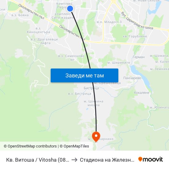 Кв. Витоша / Vitosha (0821) to Стадиона на Железница map