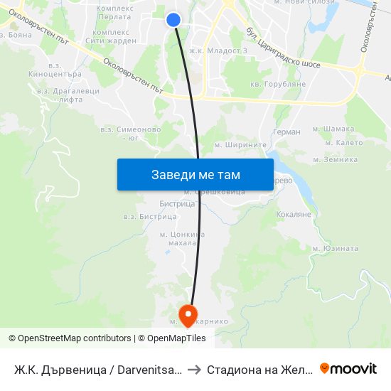 Ж.К. Дървеница / Darvenitsa Qr. (0800) to Стадиона на Железница map